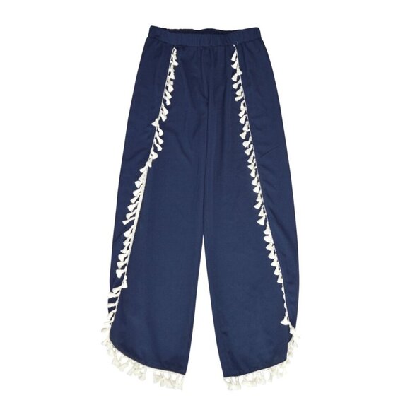 NWT Green Envelope Navy Blue Tulip Harmen Pants White Tassels Womens Small Boho - Picture 9 of 10